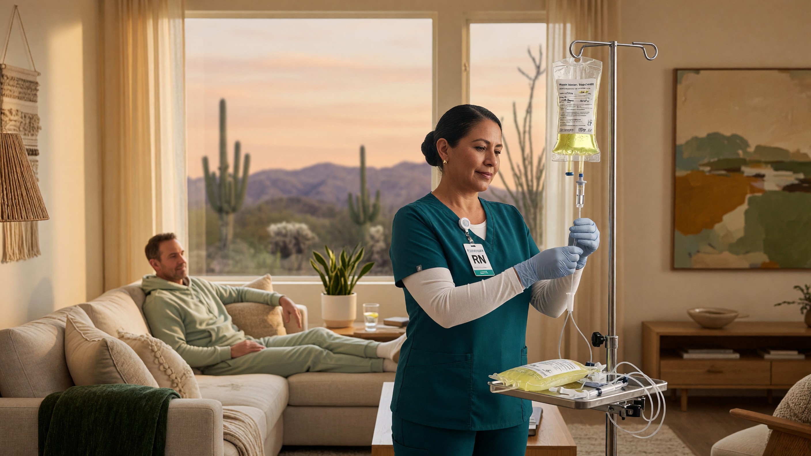 Elevate IV Solutions registered nurse preparing an in-home IV vitamin infusion